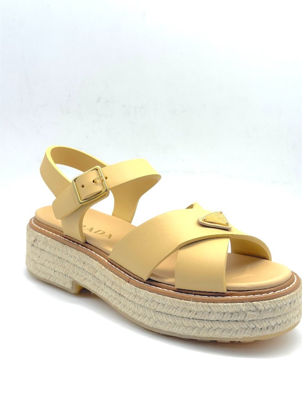 PRADA Triangle Logo Stride Flow Crisscross Platform Espadrille Sandals - Picture 9 of 16